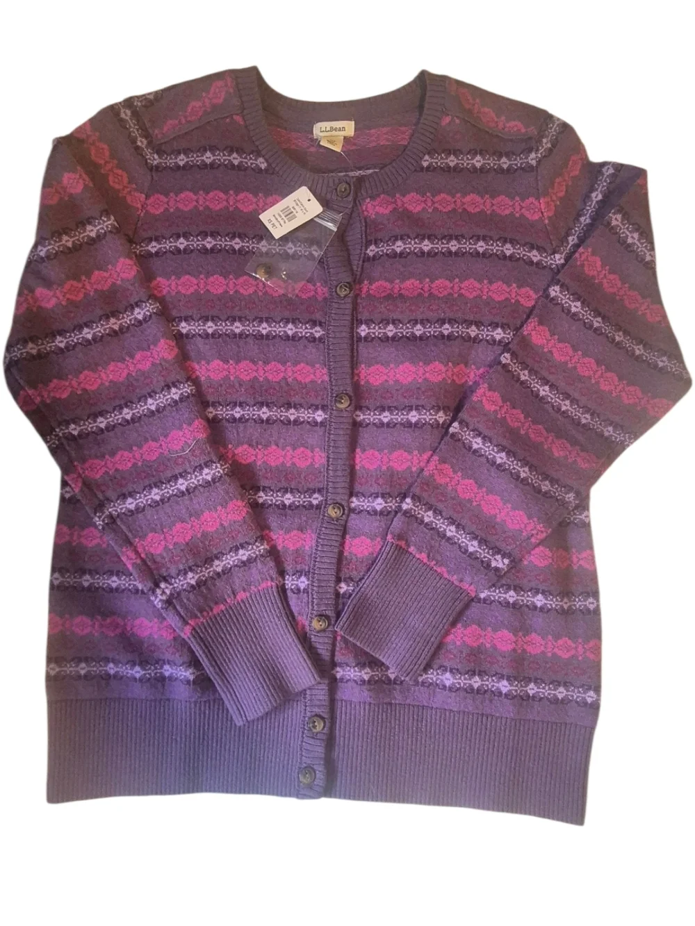 L.L.Bean Fair Isle Cardigan Sweater, Sz XS Petite - Picture 4 of 7